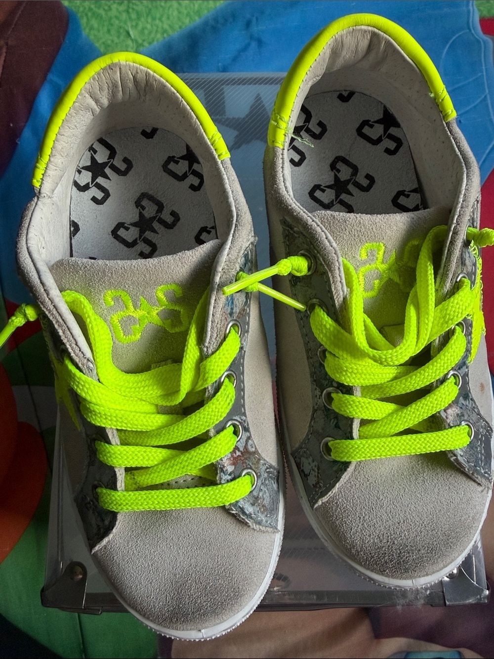 Kids Neon Yellow Lace-Up Sneakers with Suede Upper